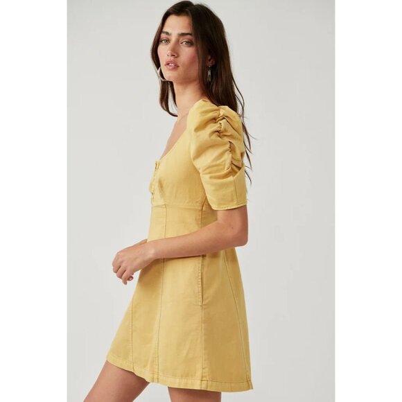 Free People Cheyenne Denim Mini Dress Coastal Cowgirl Princess Romantic Bohemian - Picture 2 of 16